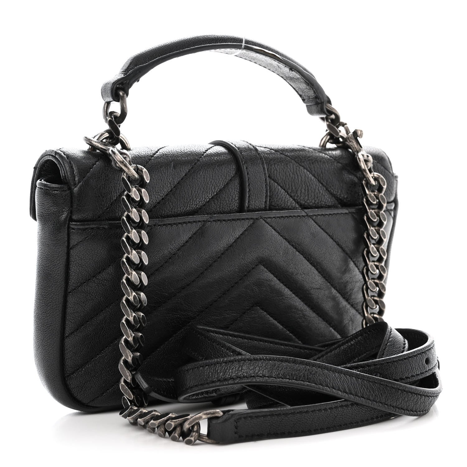 Saint Laurent Sheepskin Matelasse Chevron Monogram College Chain Wallet Black 3 of 12