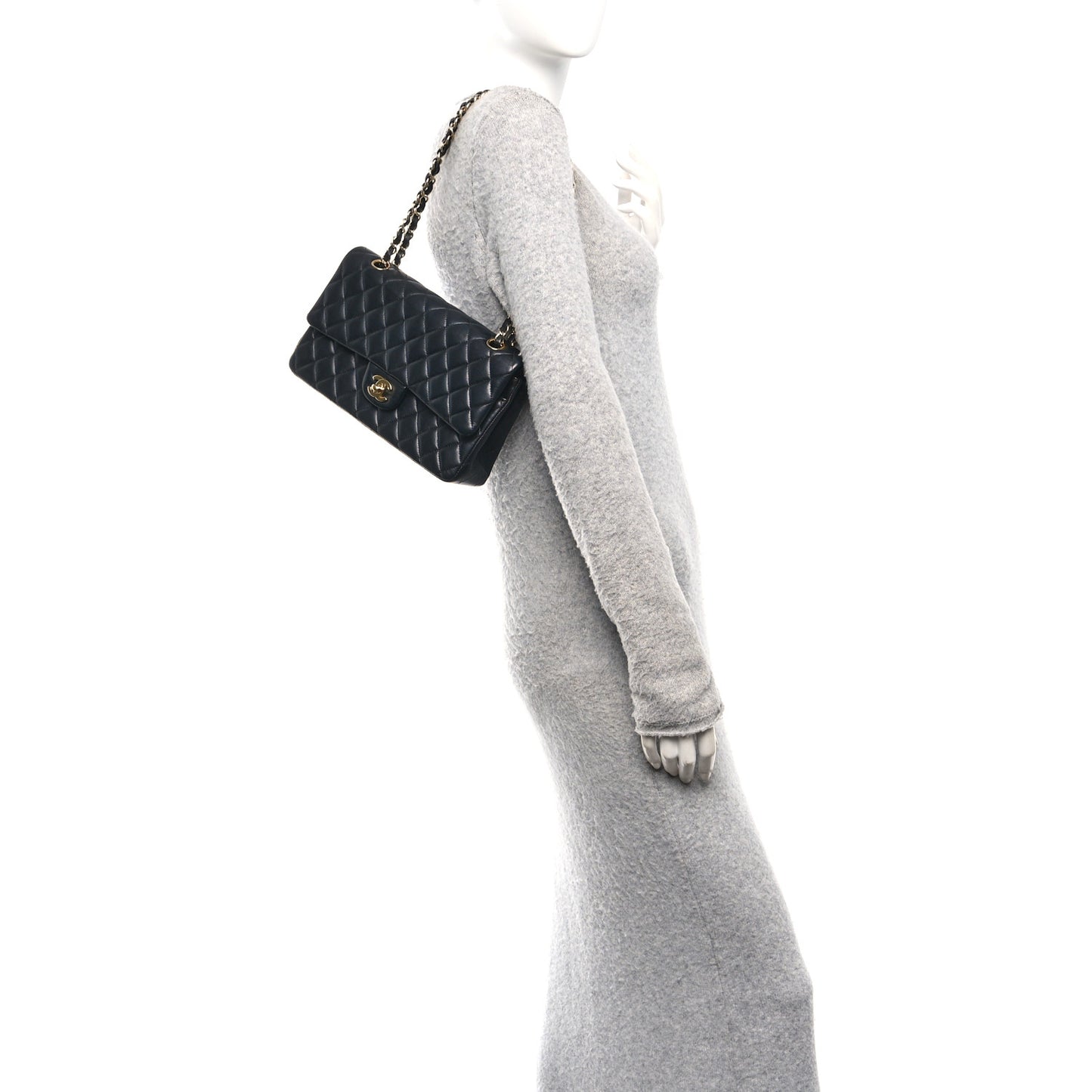 Lambskin Quilted Medium Double Flap Black