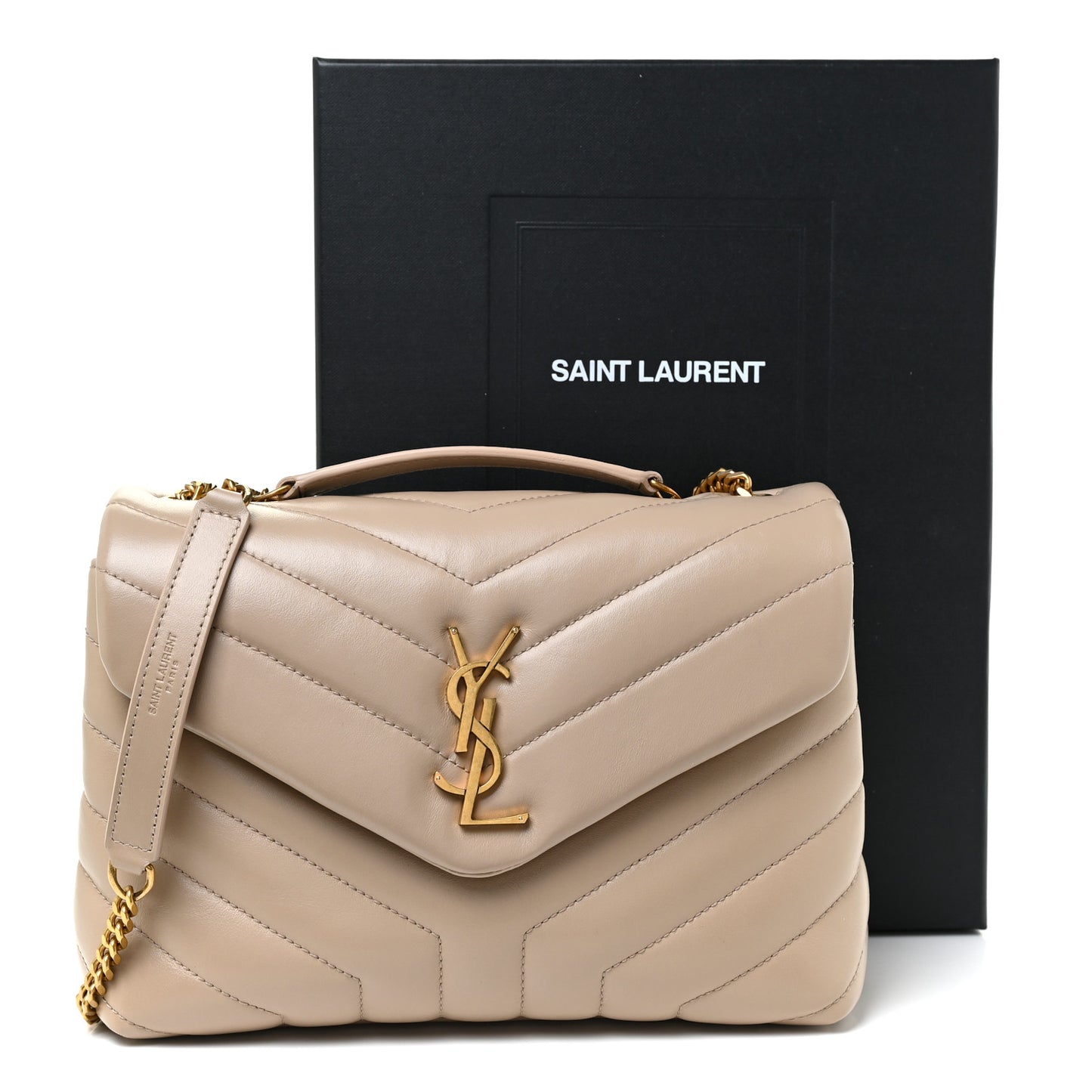Calfskin Y Quilted Monogram Small Loulou Chain Satchel Dark Beige