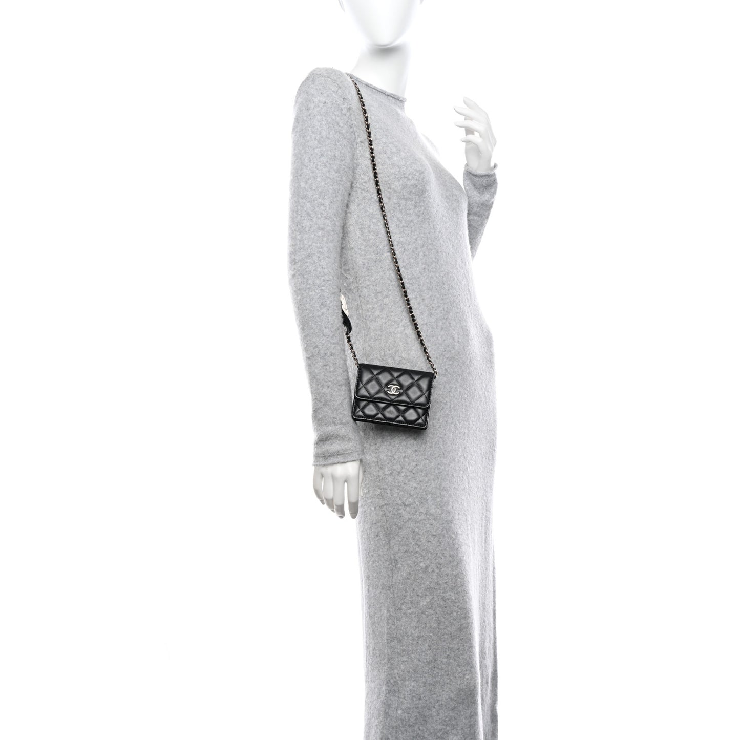 Lambskin Quilted My Chanel Lady Card Holder On Chain Black