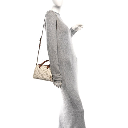 Celine Triomphe Canvas Calfskin Small Boston Bag White 2 of 10