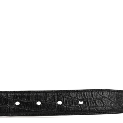 Saint Laurent Calfskin Crocodile Embossed Monogram Square Buckle Belt Black 3 of 7