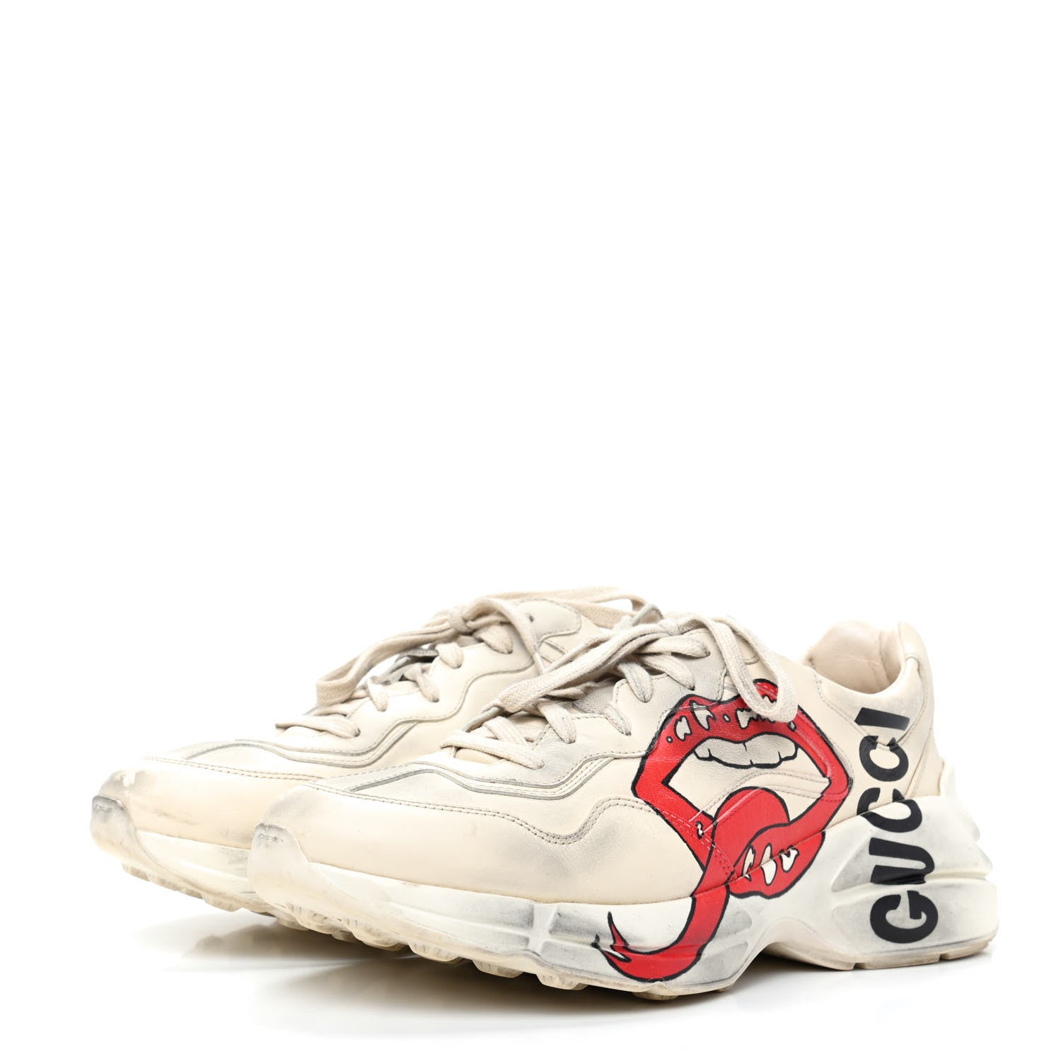 Gucci Calfskin Mouth Print Mens Rhyton Sneakers 8.5 Ivory 3 of 10