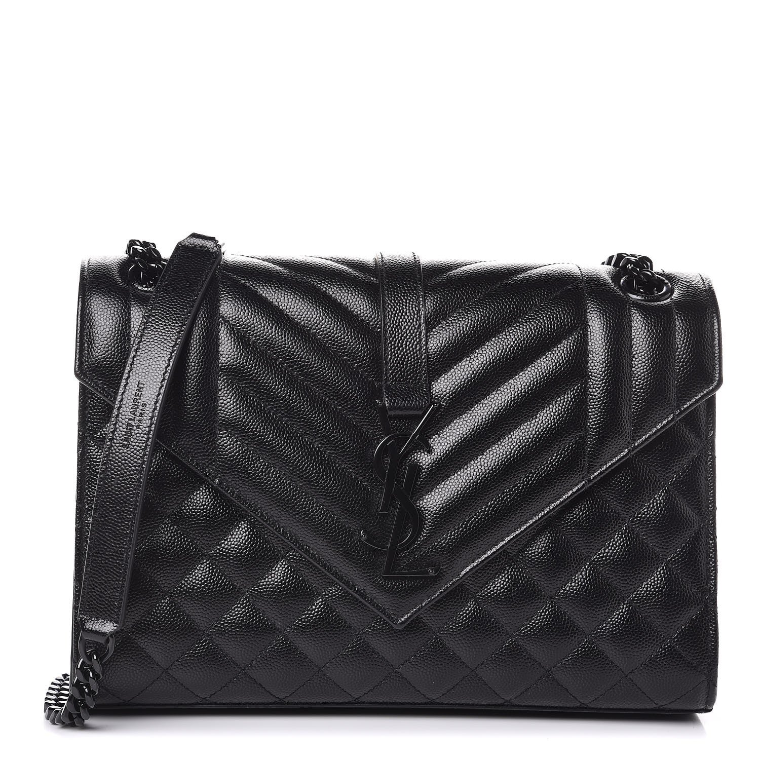 Saint Laurent Grain De Poudre Textured Mixed Matelasse Triquilt Medium Monogram Satchel Black 1 of 7