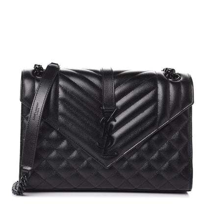 Saint Laurent Grain De Poudre Textured Mixed Matelasse Triquilt Medium Monogram Satchel Black 1 of 7
