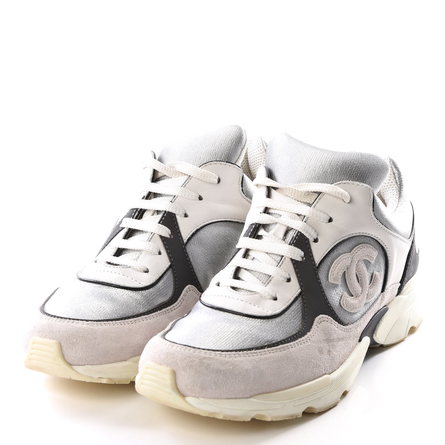 Suede Calfskin CC Sneakers 36 Black White Silver