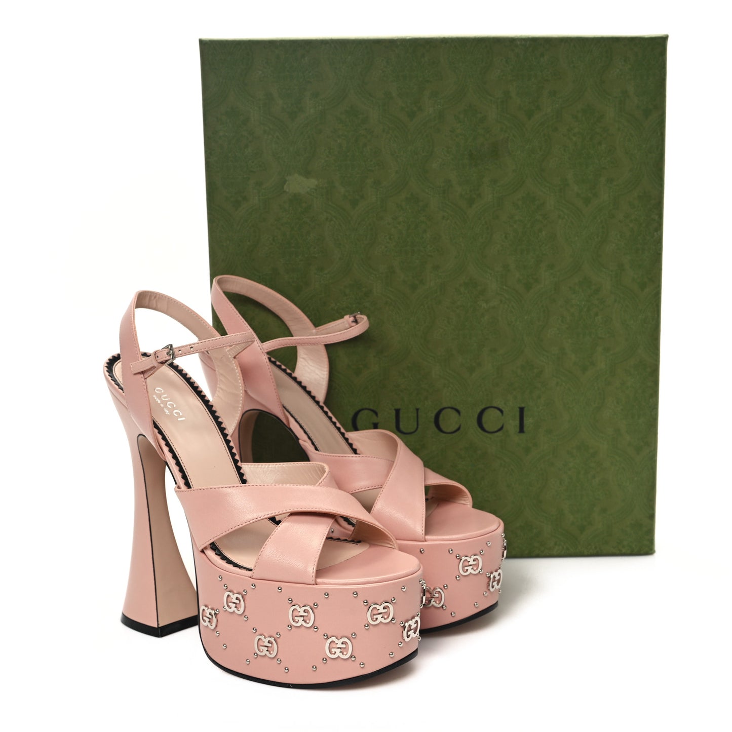 Malaga Kid Interlocking G Studs 155mm Platform Sandals 39 Perfect Pink