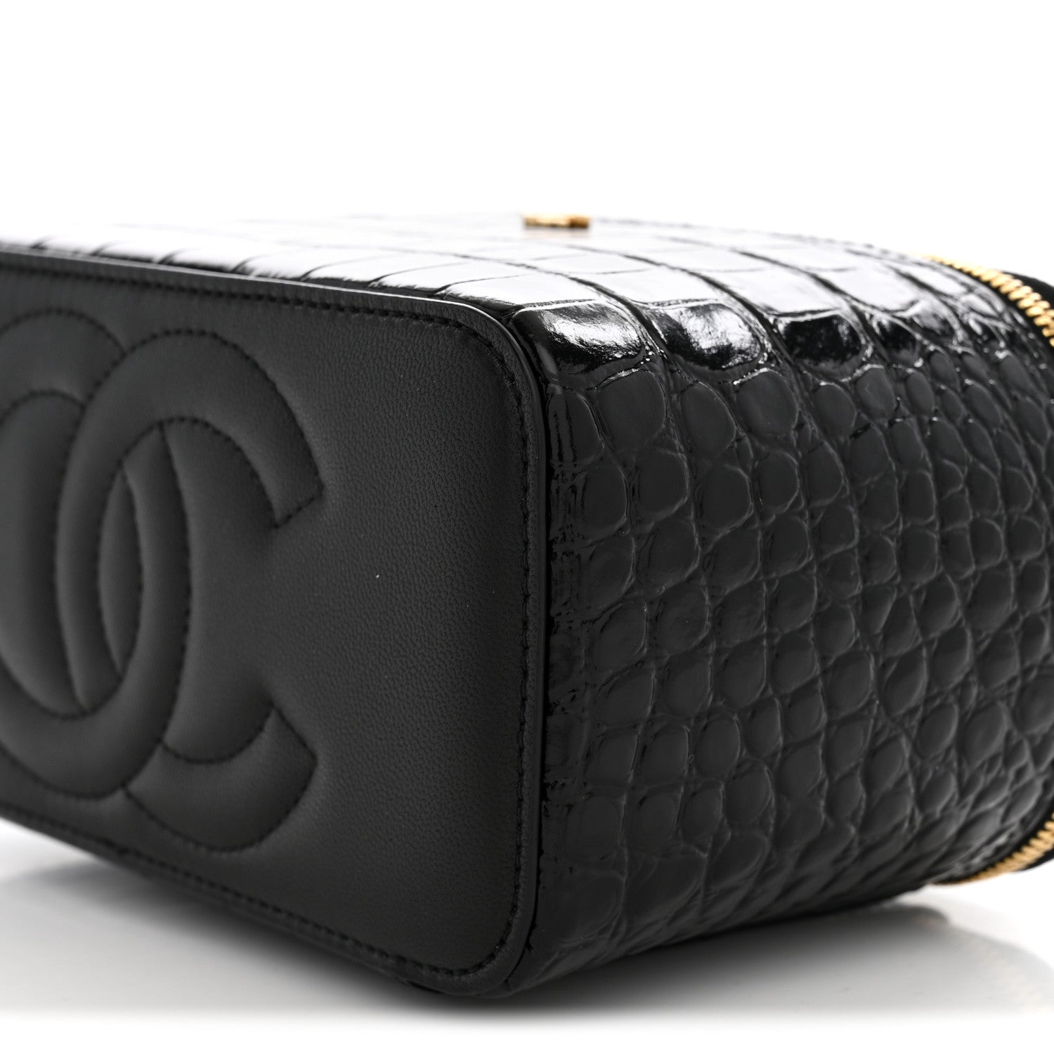 Chanel Calfskin Crocodile Embossed Crococo Small Top Handle Vanity Case With Chain Black 10 of 11
