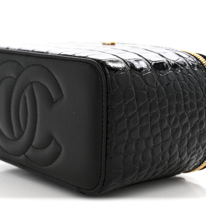 Chanel Calfskin Crocodile Embossed Crococo Small Top Handle Vanity Case With Chain Black 10 of 11