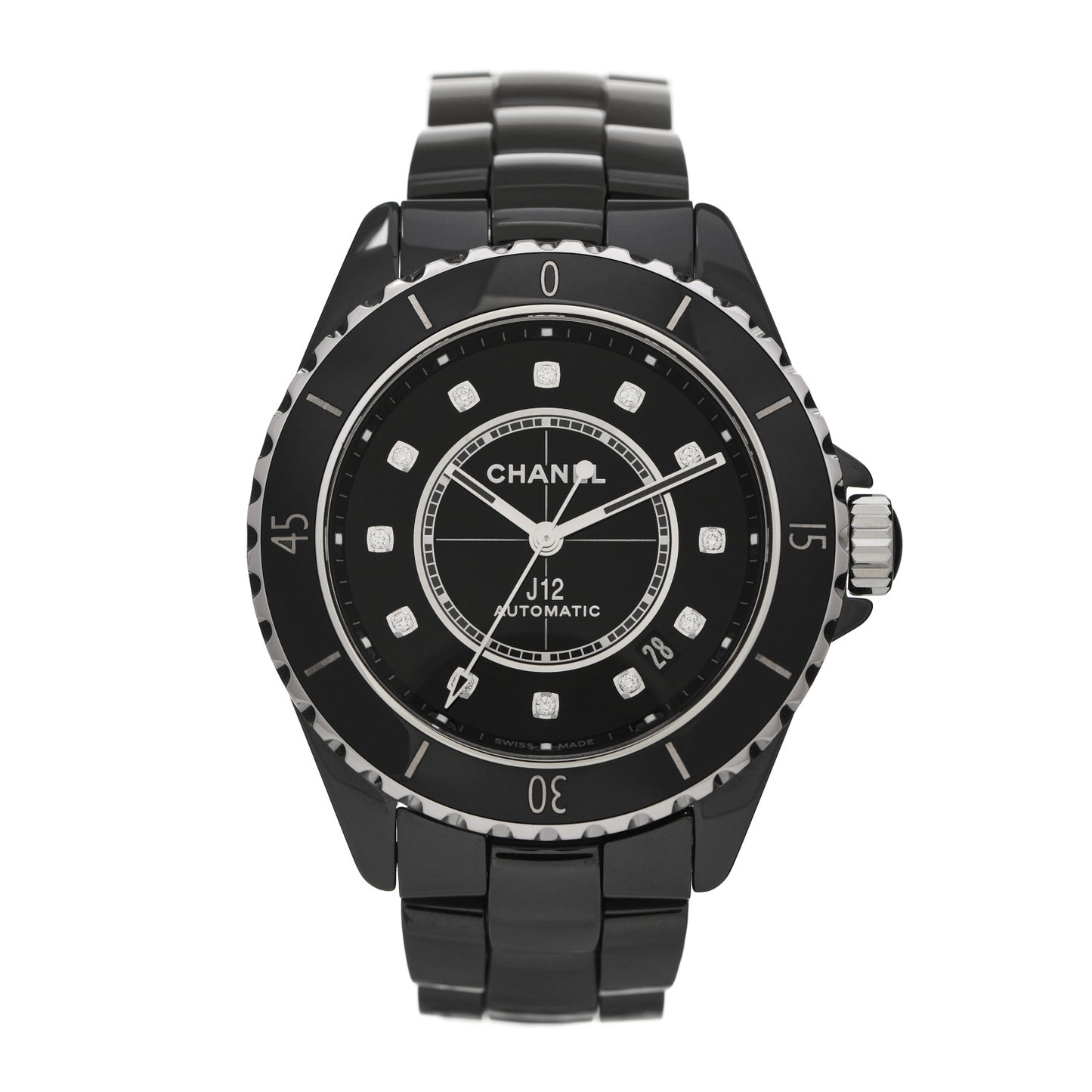 Stainless Steel Ceramic Diamond 38mm J12 Automatic Watch Black