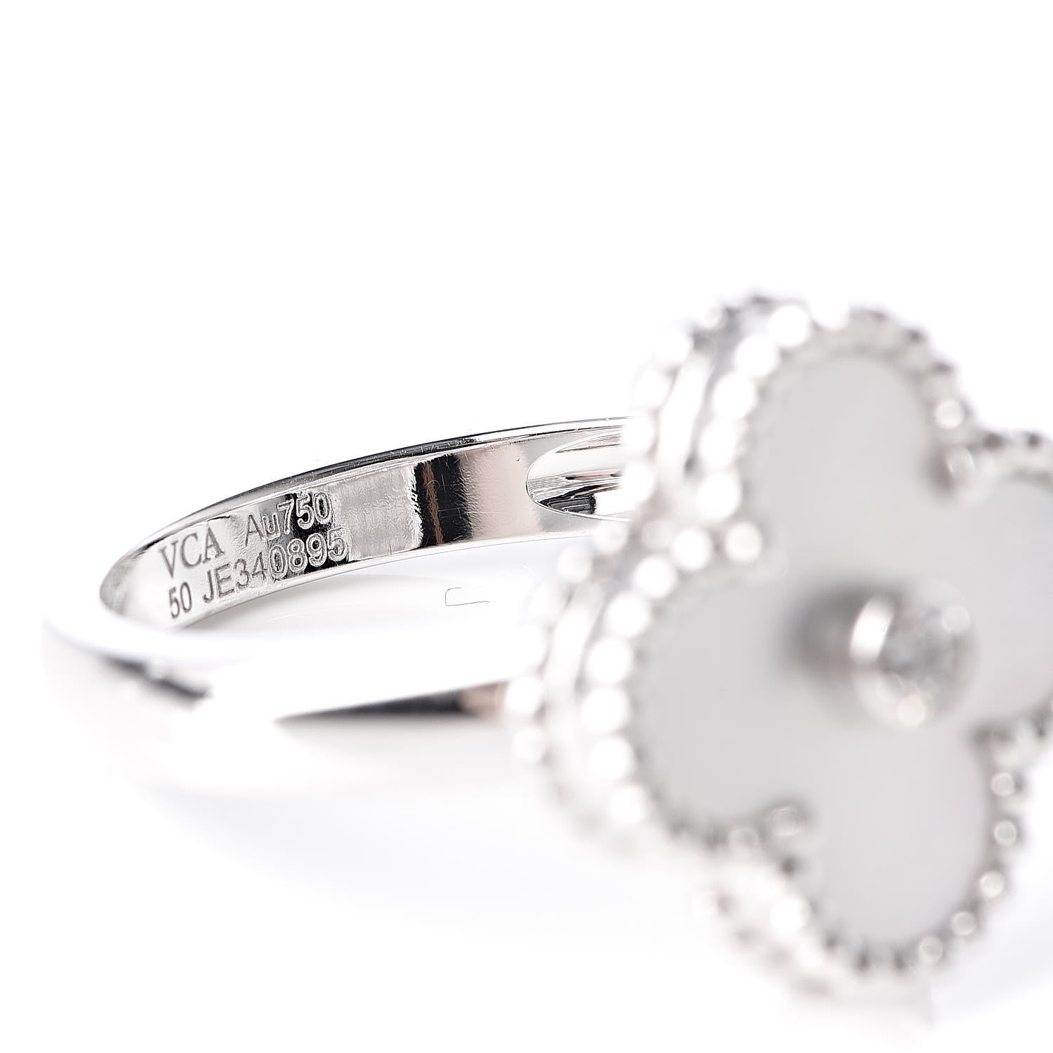 Van Cleef & Arpels 18K White Gold Diamond Mother of Pearl Vintage Alhambra Ring 50 5.25 5 of 5