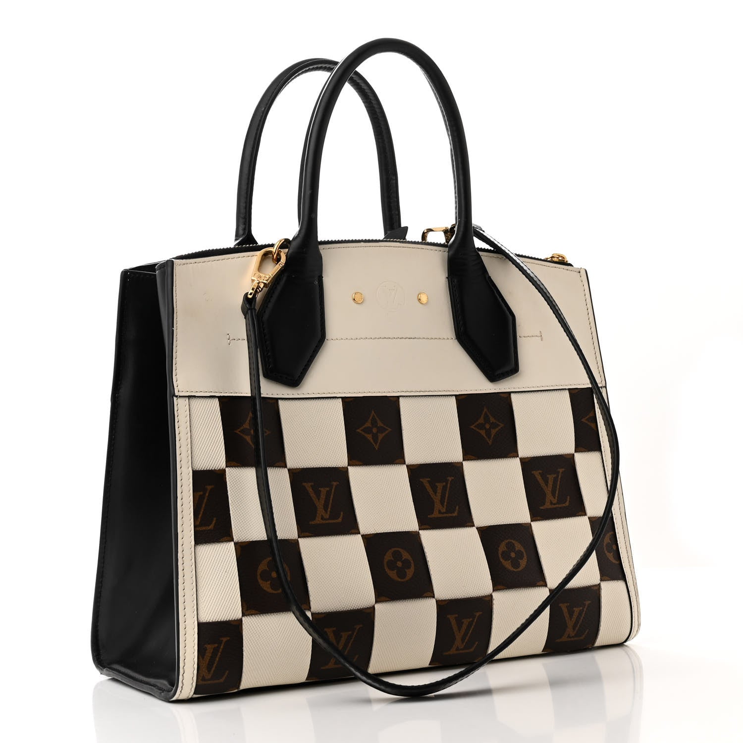 Louis Vuitton Calfskin Monogram Damier Tressage City Steamer MM Creme 2 of 9