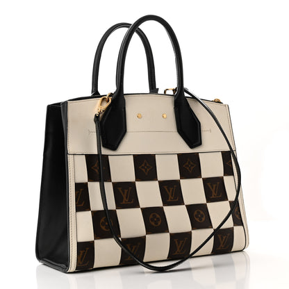 Louis Vuitton Calfskin Monogram Damier Tressage City Steamer MM Creme 2 of 9