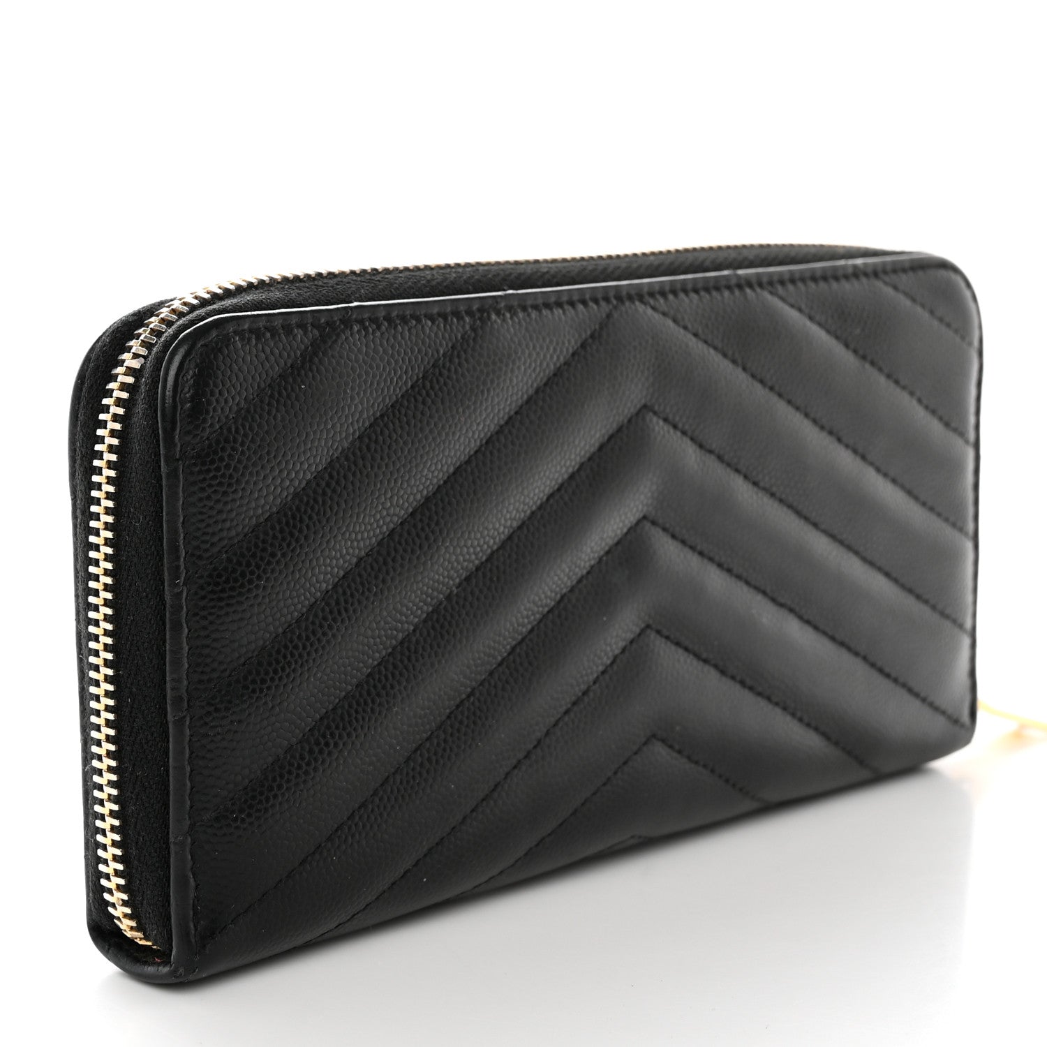 Saint Laurent Grain De Poudre Matelasse Chevron Monogram Zip Around Wallet Black 3 of 11