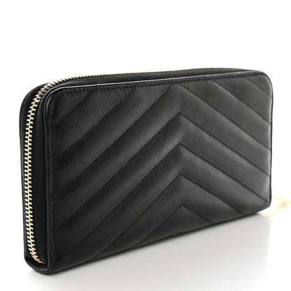 Saint Laurent Grain De Poudre Matelasse Chevron Monogram Zip Around Wallet Black 3 of 11