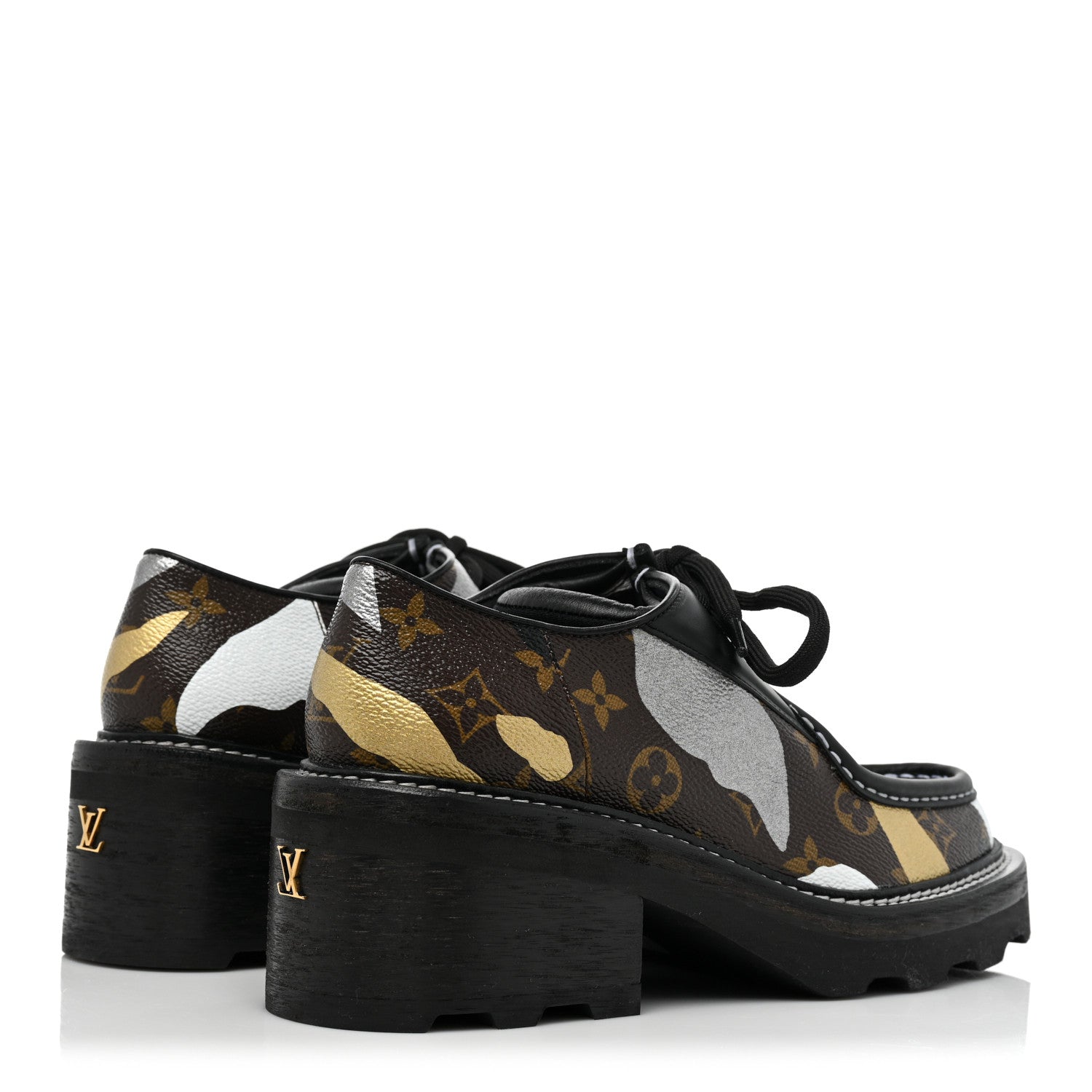 Louis Vuitton X LOL Monogram Calfskin Beaubourg Platform Derby Shoes 40 Gold Silver 5 of 9