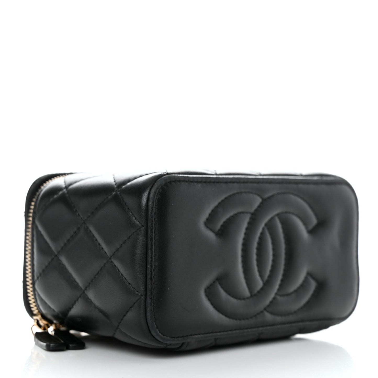 Lambskin Quilted Small Pearl Crush Vanity Case With Chain Black