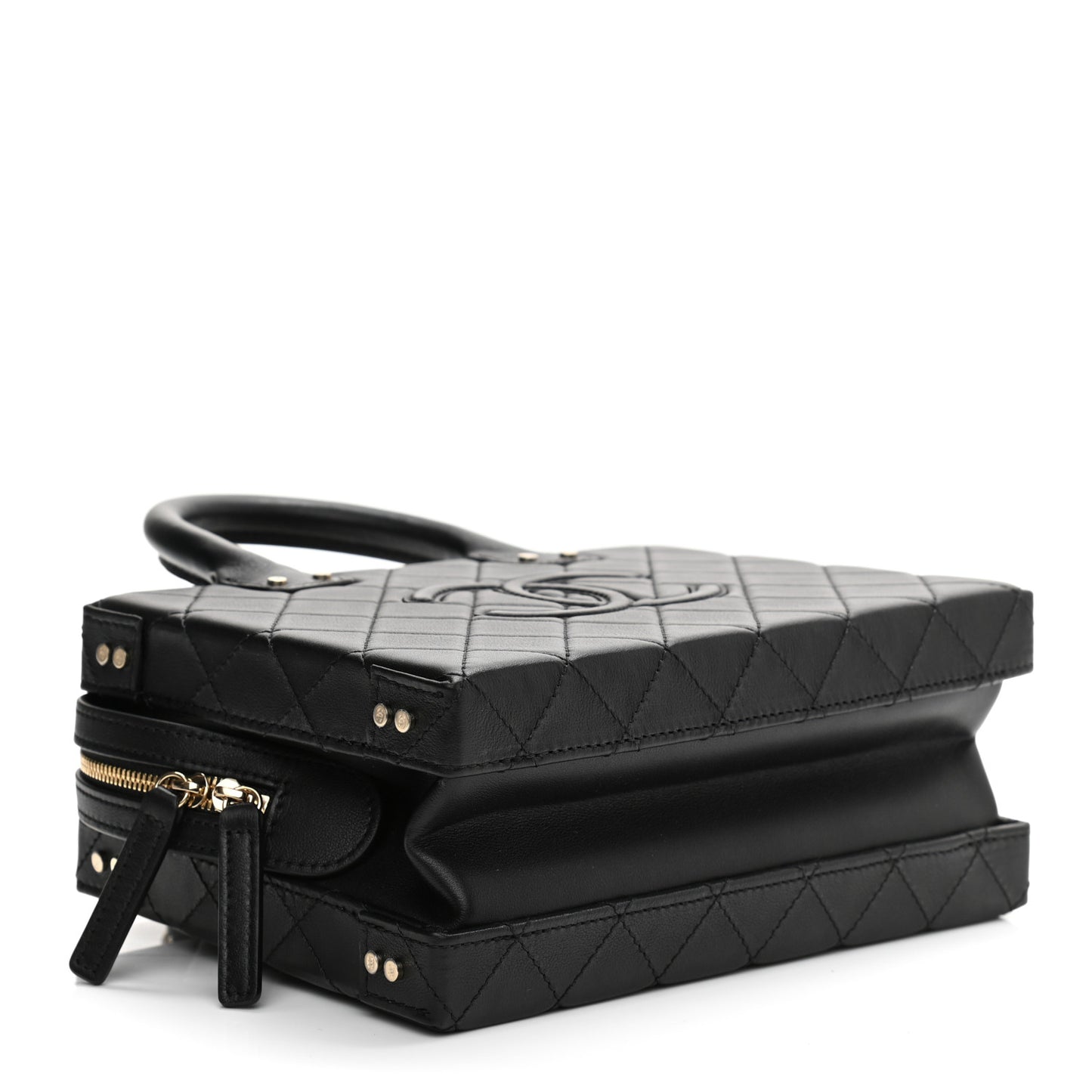 Calfskin Quilted Studded Square Vanity Case Black