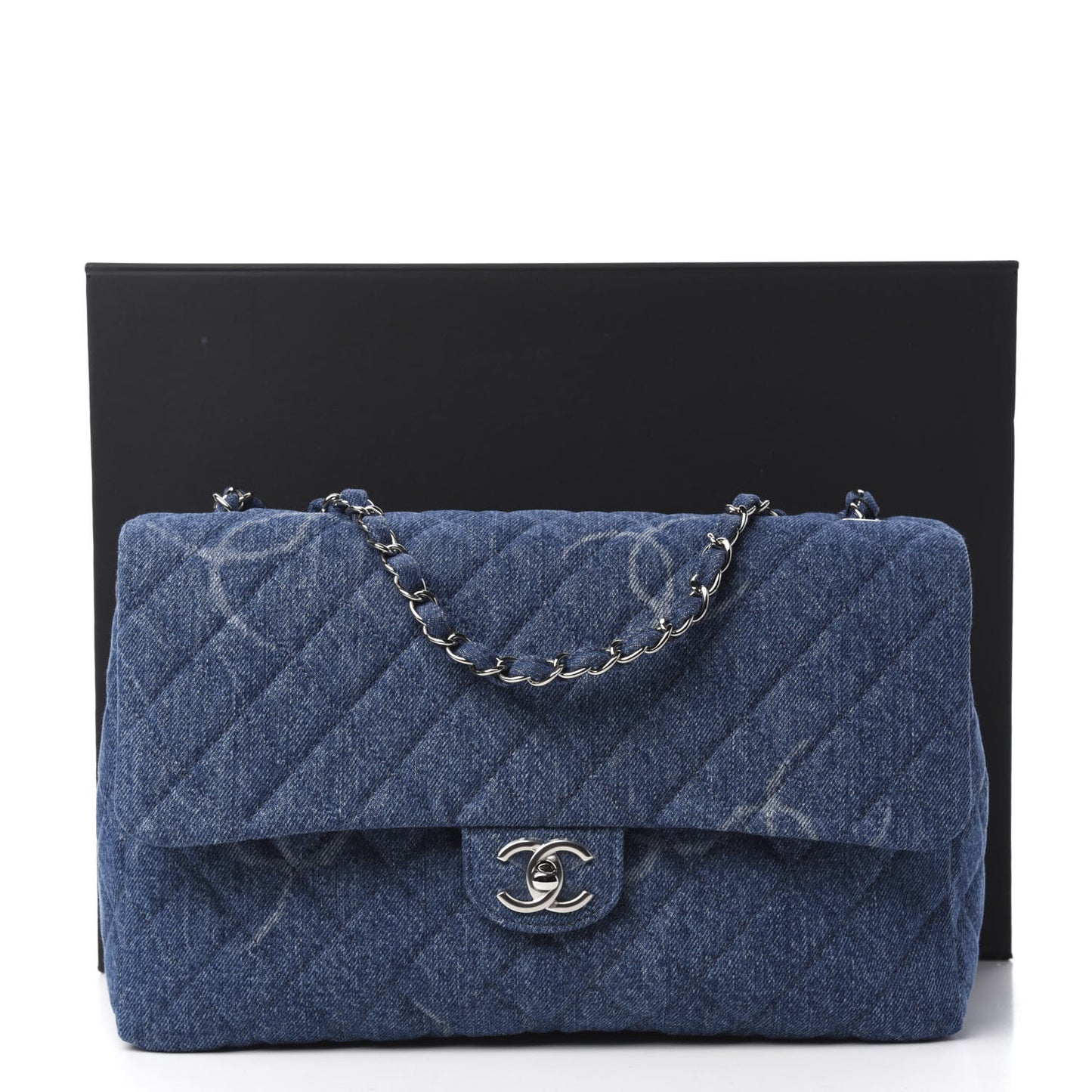Denim Quilted CC Print Jumbo Single Flap Blue