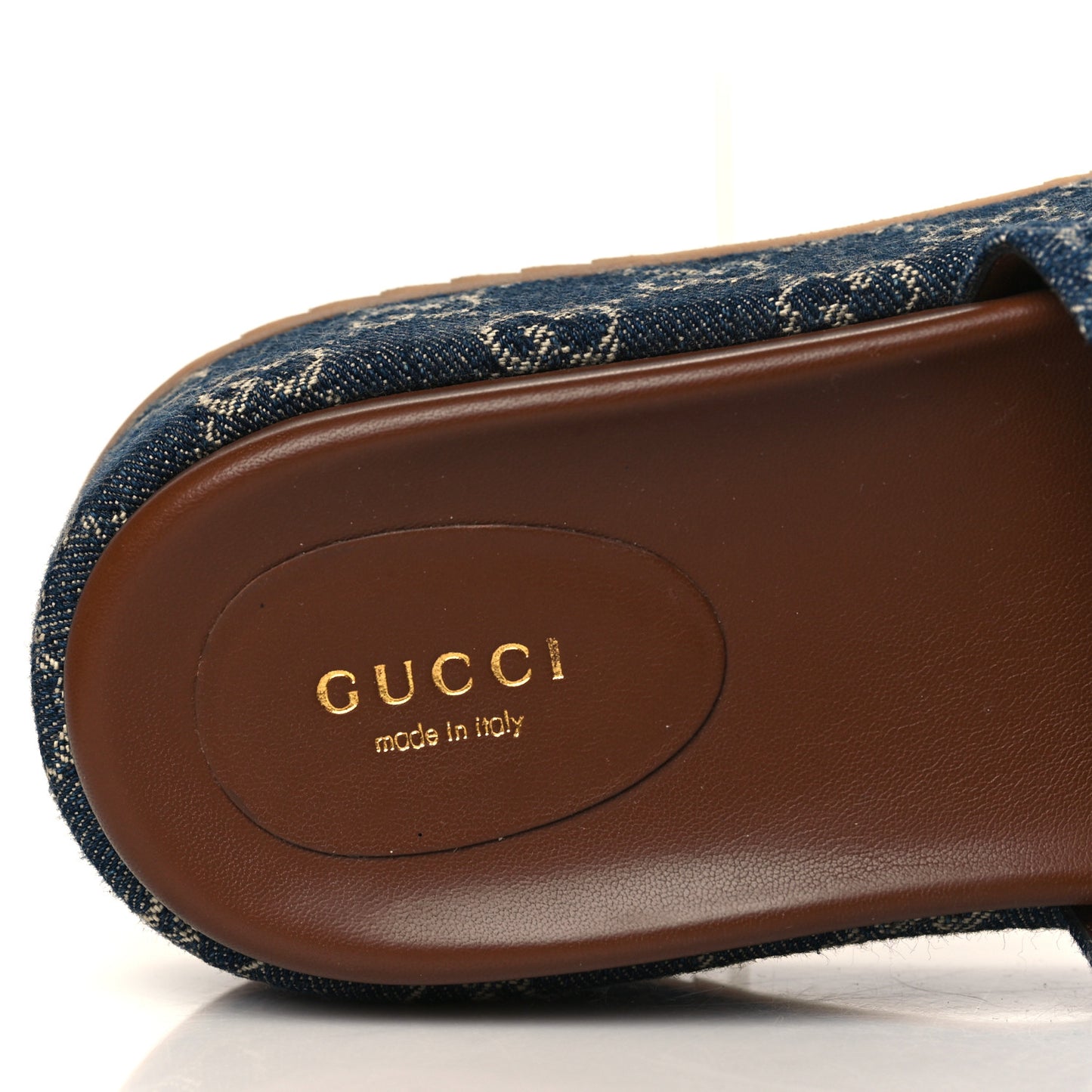 New Denim GG Monogram Angelina Platform 55mm Slide Sandals 39.5 Blue Tea