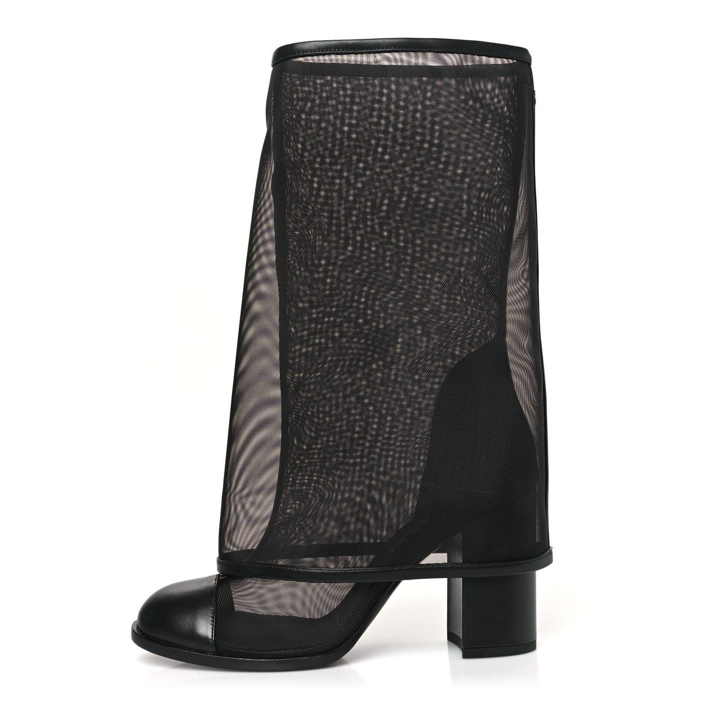 Mesh Lambskin Cap Toe Ankle Boots 38.5 Black