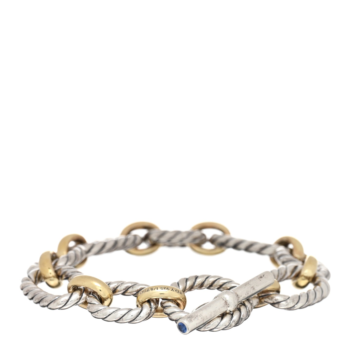 Sterling Silver 18K Yellow Gold Blue Sapphire Cushion Link Bracelet