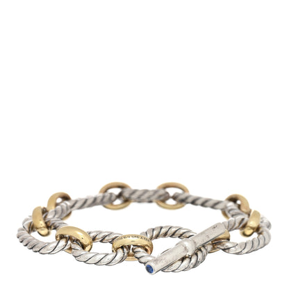 David Yurman Sterling Silver 18K Yellow Gold Blue Sapphire Cushion Link Bracelet 1 of 3