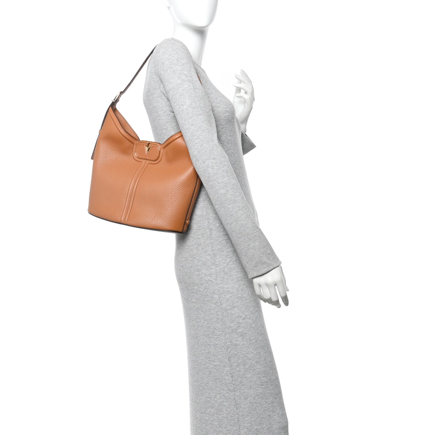 Valentino Garavani Grainy Calfskin Vertical Hobo Bag Almond Beige 2 of 9