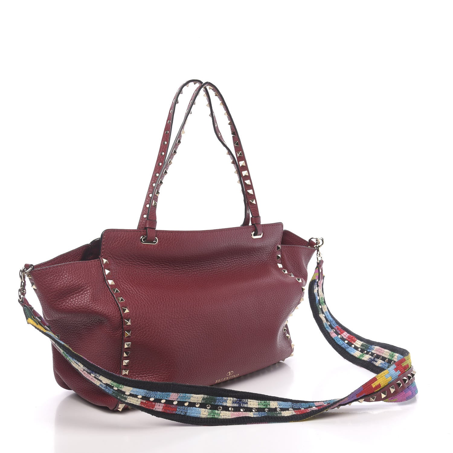 Valentino Garavani Grained Calfskin Embroidered Medium Rockstud Rolling Tote Red 4 of 10