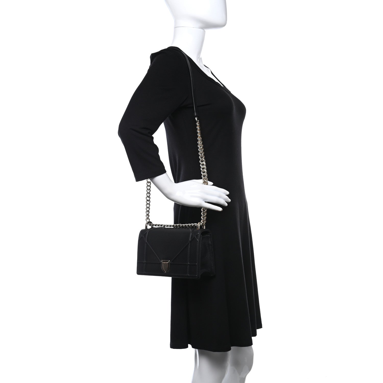 Christian Dior Grained Calfskin Small Diorama Flap Bag Black 3 of 8