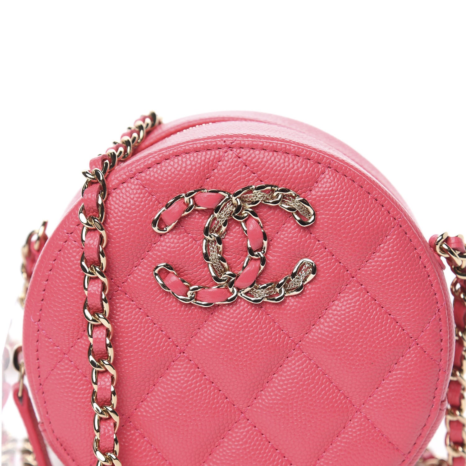 Chanel Caviar Quilted French New Wave Round Clutch With Chain Pink 10 of 11