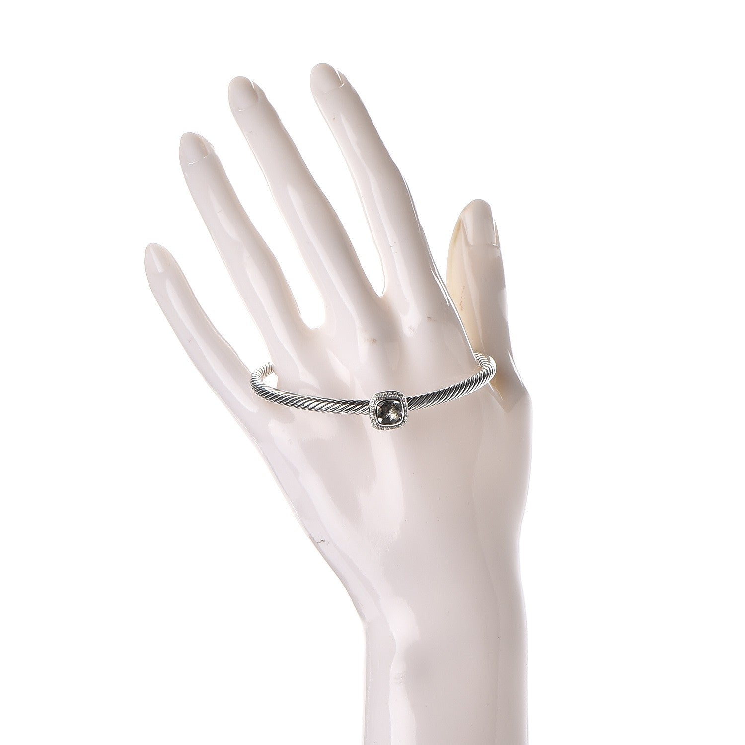 David Yurman Sterling Silver Diamond Prasiolite 4mm Noblesse Cable Bracelet 2 of 3