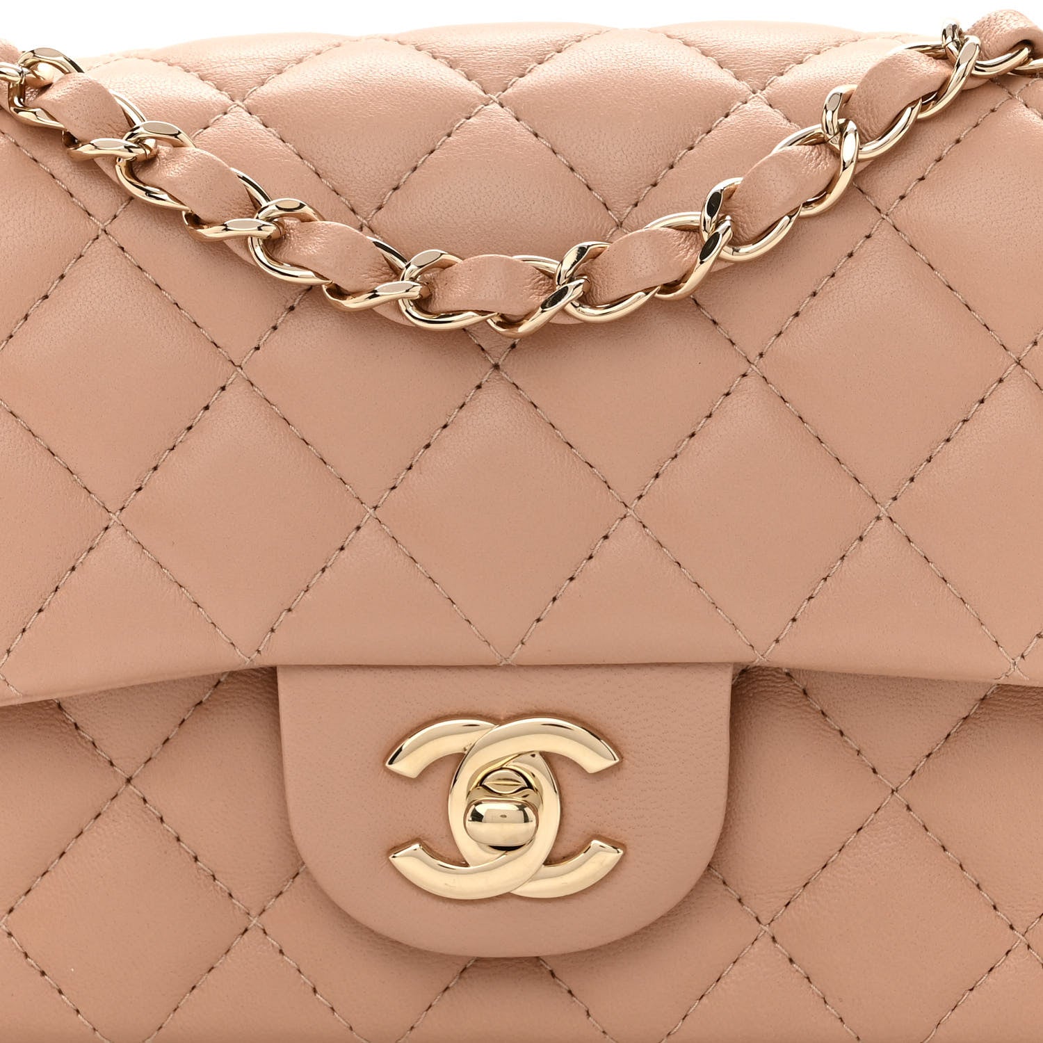 Chanel Lambskin Quilted Mini Rectangular Flap Beige 7 of 10