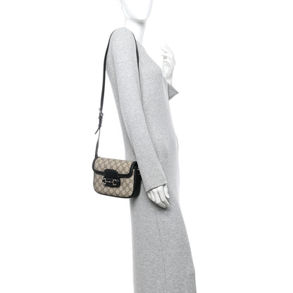Gucci GG Supreme Monogram Horsebit 1955 Soft Small Shoulder Bag Beige Black 2 of 10