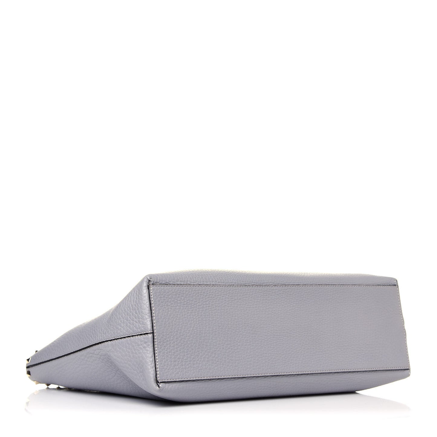Grained Calfskin Rockstud Shoulder Tote Pastel Grey
