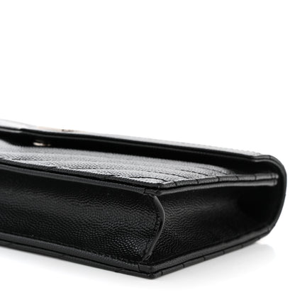 Saint Laurent Grain De Poudre Matelasse Chevron Monogram Envelope Chain Wallet Black 10 of 11