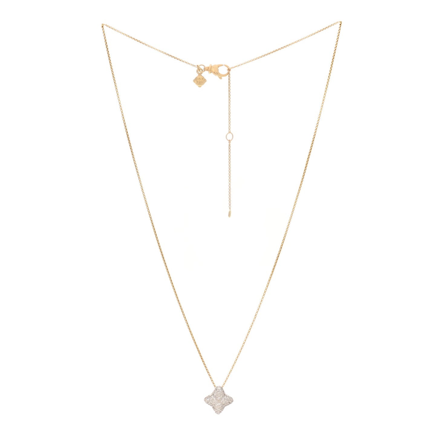 18K Yellow Gold Diamond Pave Quatrefoil Necklace