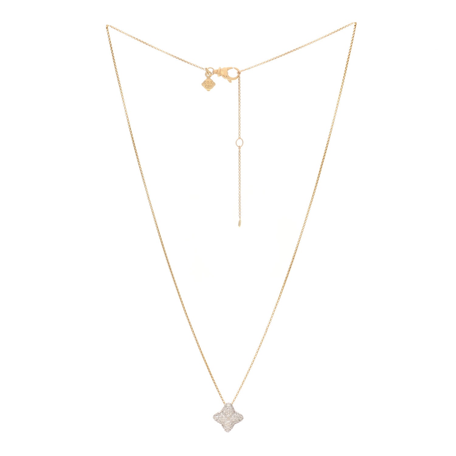 David Yurman 18K Yellow Gold Diamond Pave Quatrefoil Necklace 3 of 5