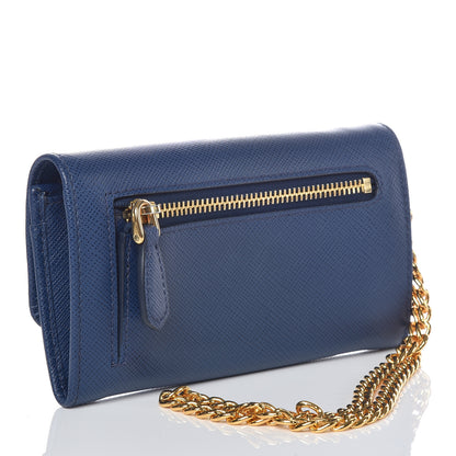 Prada Saffiano Metal Oro Chain Wallet Cobalto 3 of 8