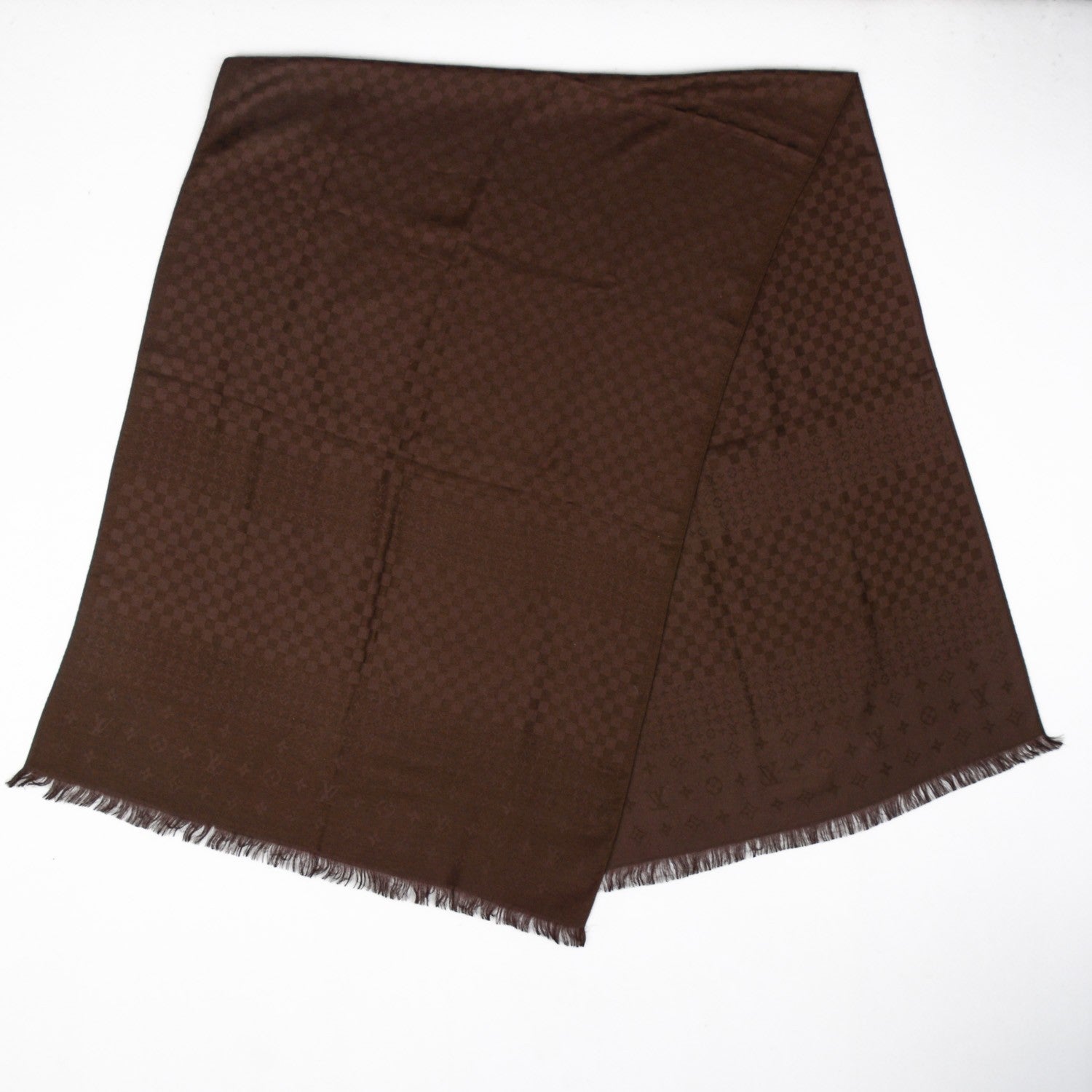 Louis Vuitton Silk Cashmere Monogram Damier Stole Brown 3 of 5