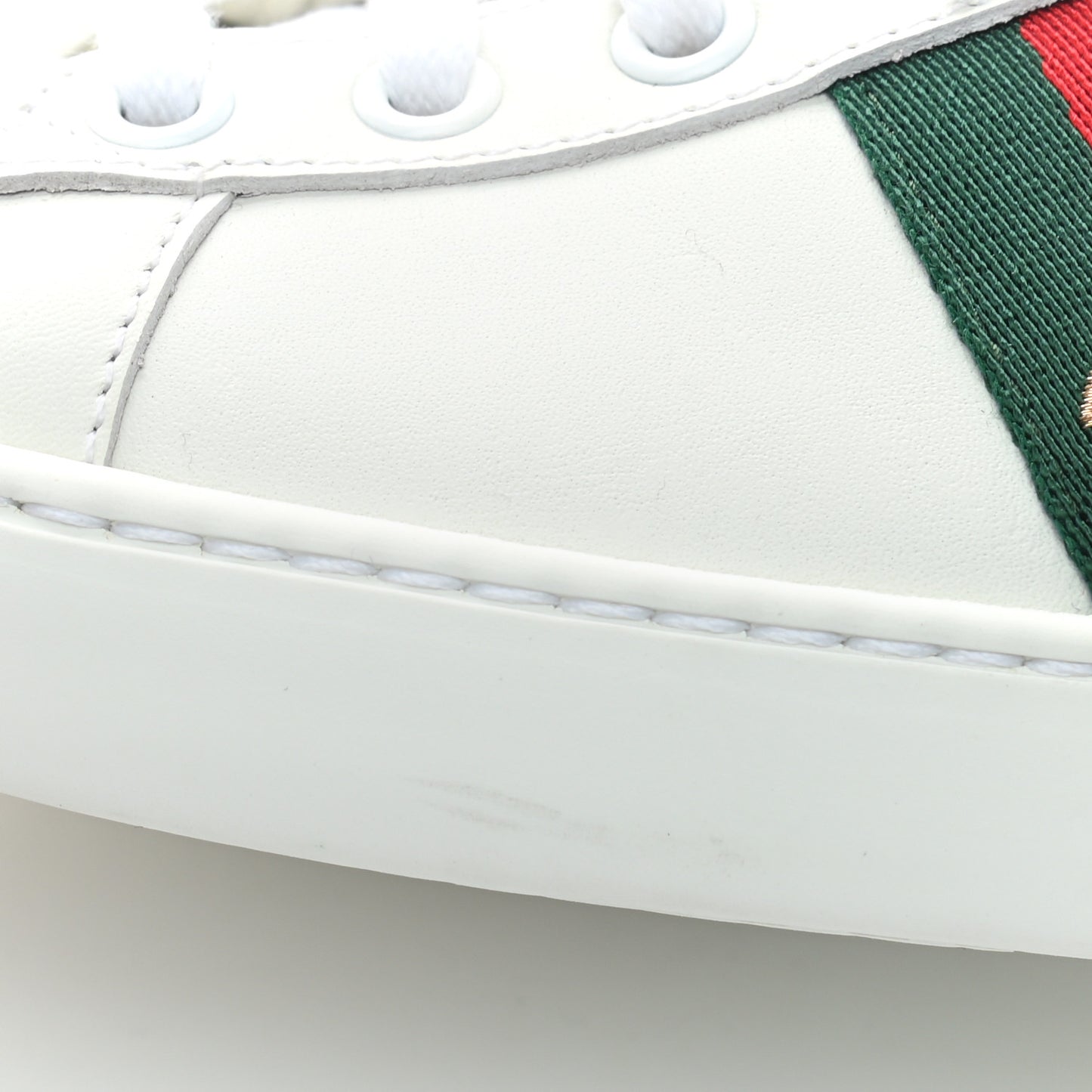 Calfskin Ayers Bee Embroidered Womens Ace Sneakers 37.5 White Green