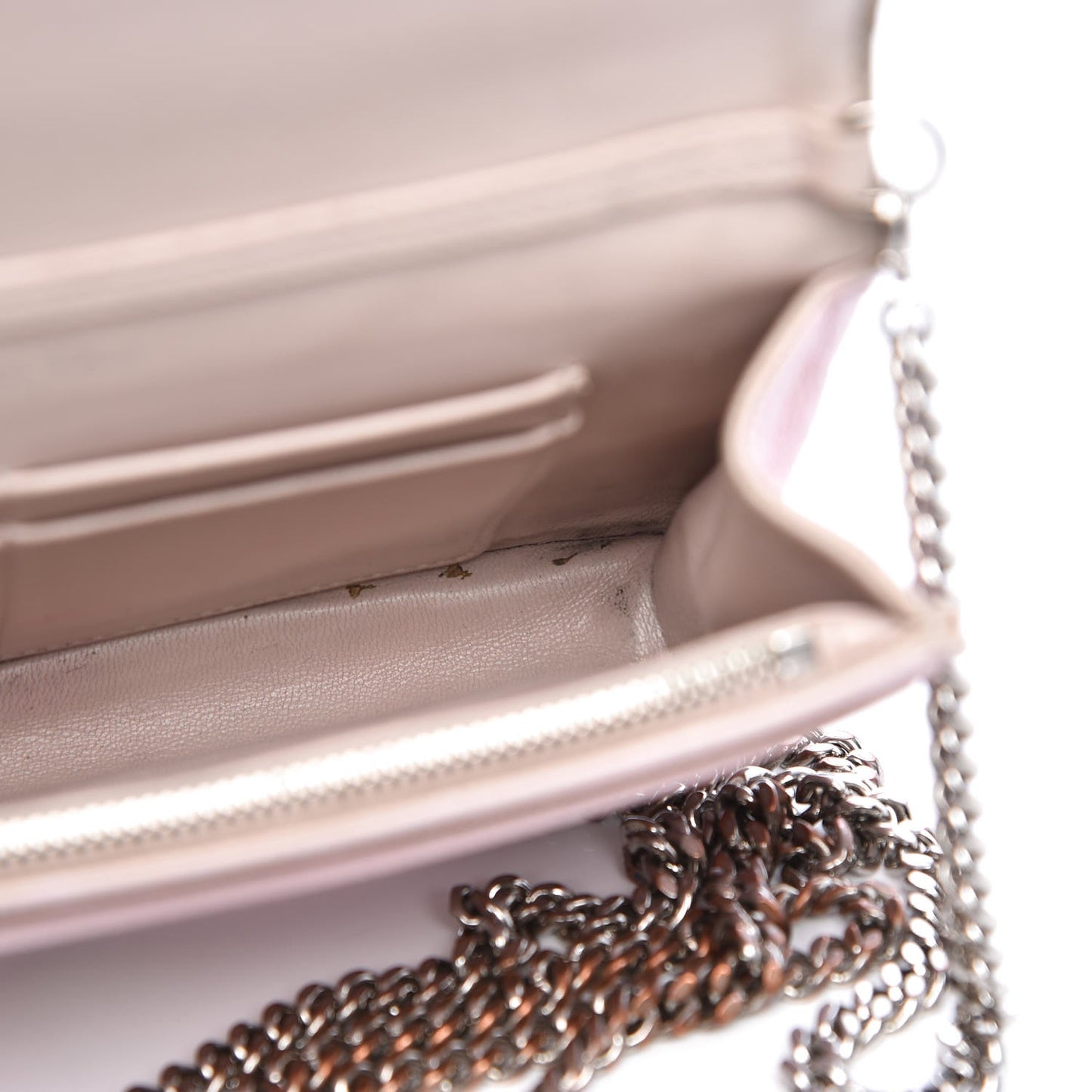 Grained Calfskin Diorama Wallet on Chain Pouch Rose Poudre