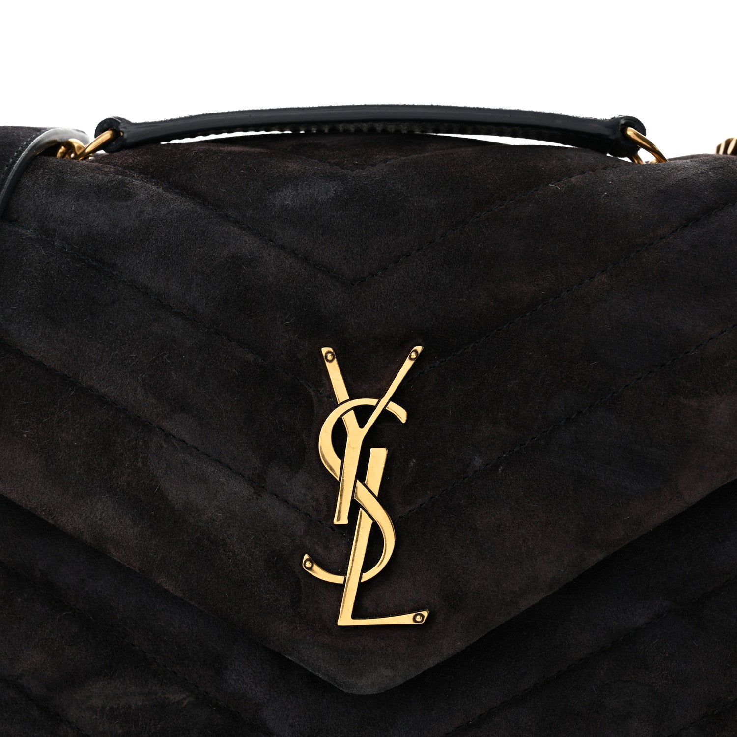 Saint Laurent Suede Calfskin Y Quilted Monogram Small Loulou Chain Satchel Deep Marine 8 of 13