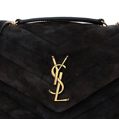 Saint Laurent Suede Calfskin Y Quilted Monogram Small Loulou Chain Satchel Deep Marine 8 of 13