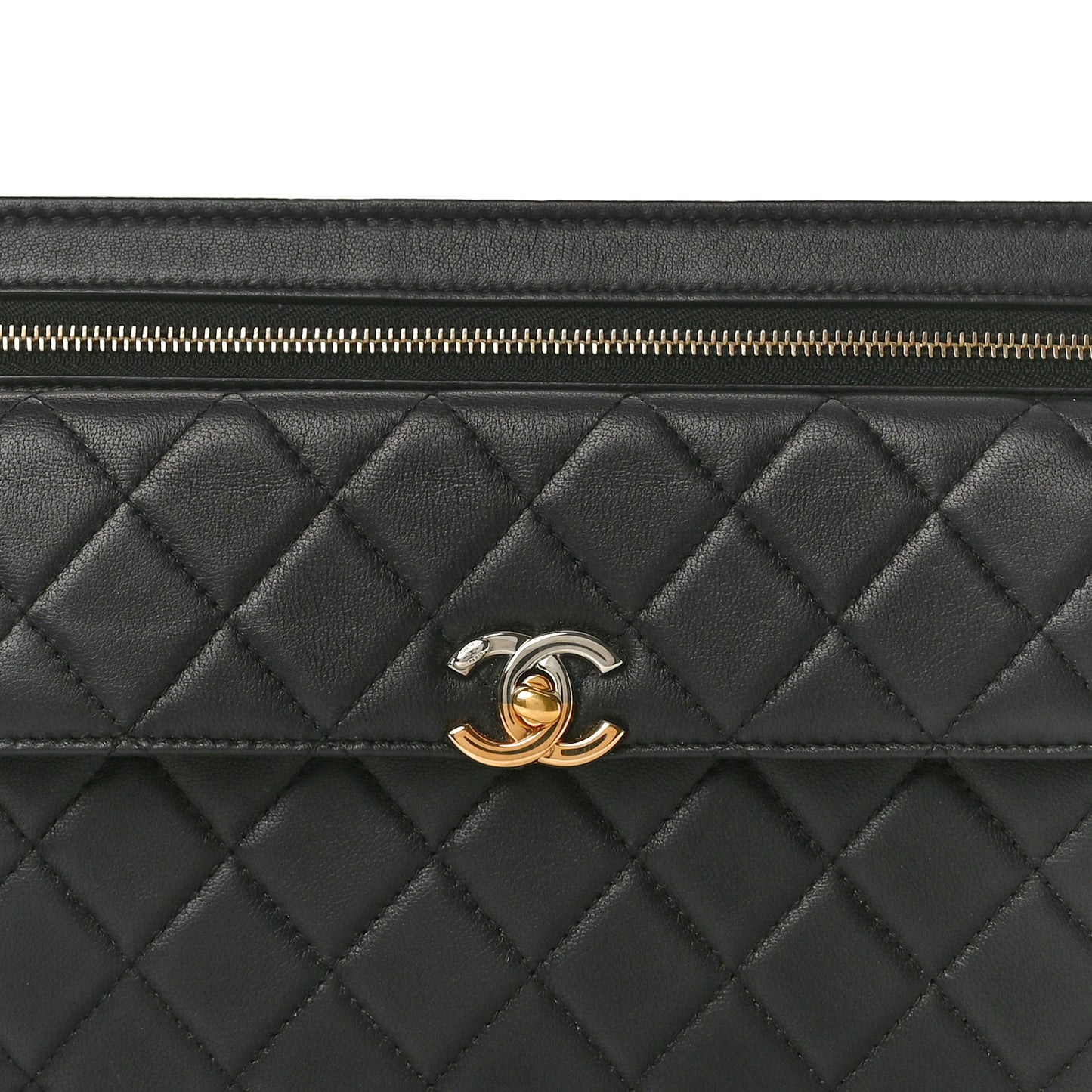 Lambskin Quilted Wristlet Clutch Black
