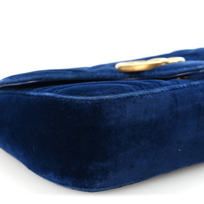 Gucci Velvet Matelasse Mini GG Marmont Shoulder Bag Cobalt Blue 8 of 9