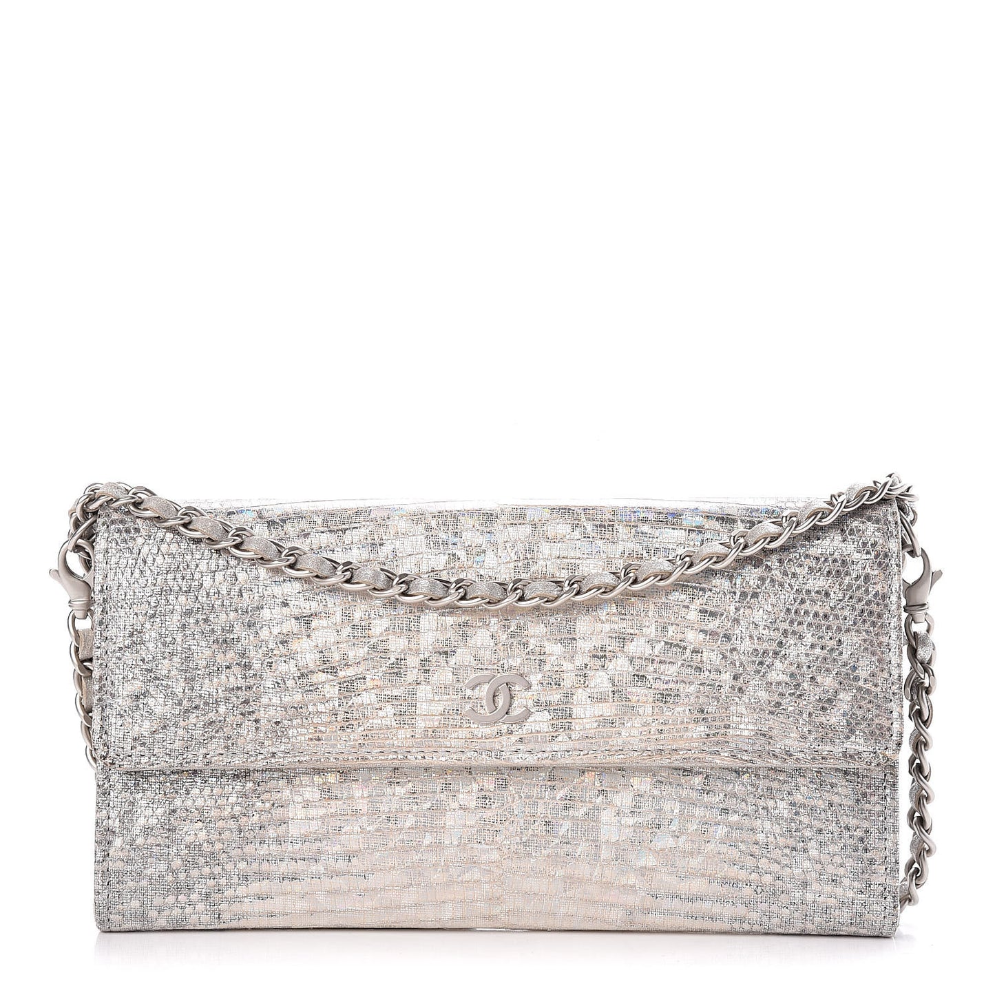 Iridescent Lizard Wallet With Removable Chain Silver