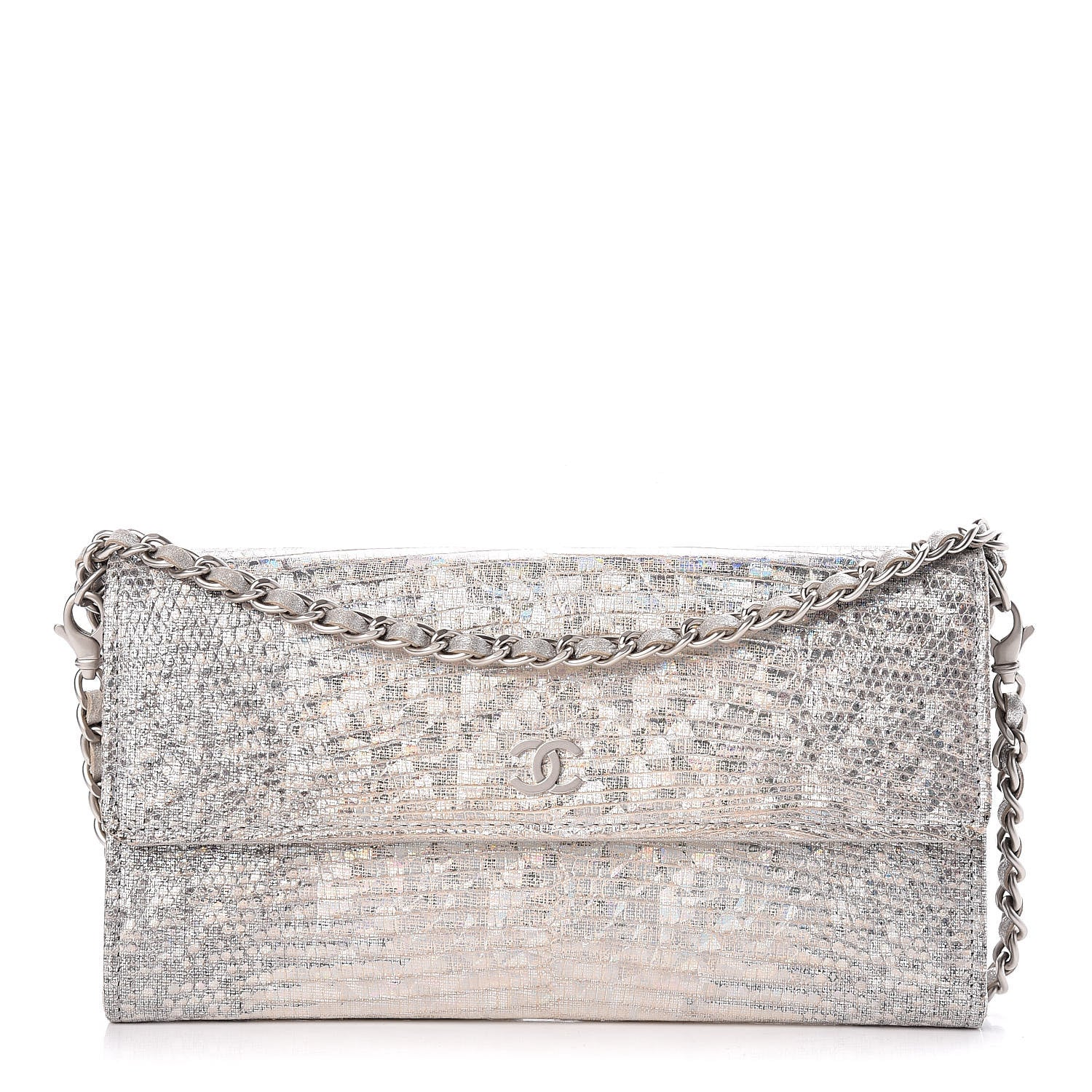 Chanel Iridescent Lizard Wallet With Removable Chain Silver 1 of 10
