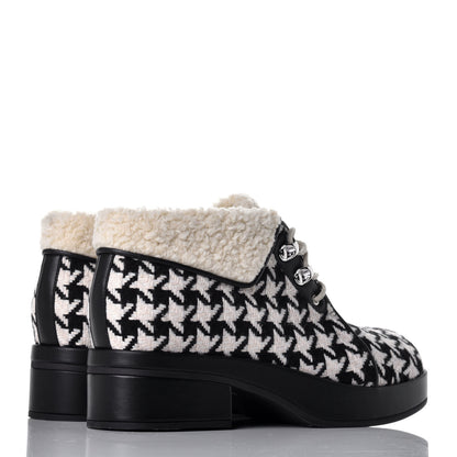 Gucci Optical Tweed Faux Shearling Houndstooth Victor Lace Up Ankle Boots 40 White Black 4 of 8