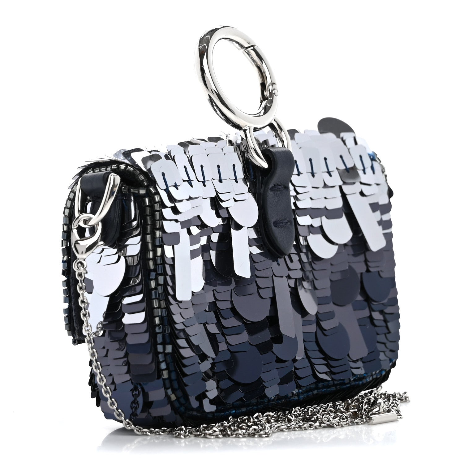 Fendi Sequin Paillettes Shiny Nappa Sex and the City Nano Maxi Buckle Baguette Charm Midnight 3 of 12